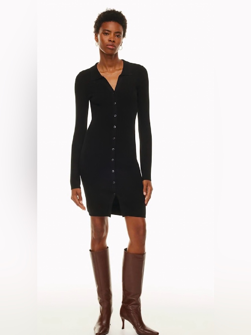 Like New - Aritzia Wilfred Cove Dress Black Ribbed Sweater Dress Size Large